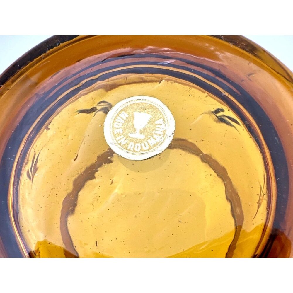 Vintage Roumania Amber Color Glass Jar Candy Dish Gold Trim Leaf Design European - Picture 5 of 11